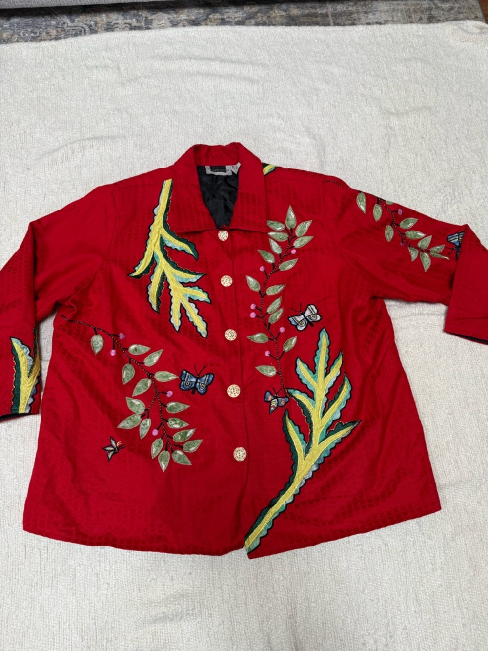 Maggie Barnes Embroidered Red Women's Jacket blazer size 3X - Picture 4 of 9
